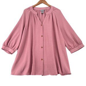 Catherines Women's Plus Size Top Blouse 2X 22/24W Dusty Pink Button-Down